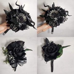 Black Rose Calla Lily Sola Wood Bridal Wedding Bouquet Accessories