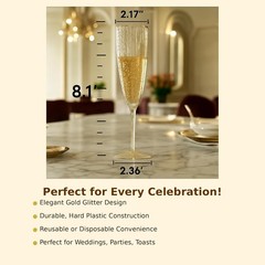 Oojami 6 Oz Gold Glitter Plastic Champagne Glasses 24 Pack 6 oz,