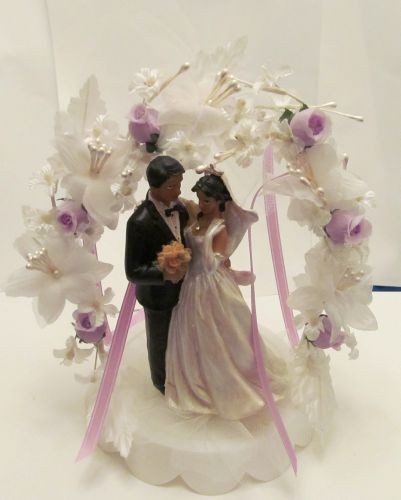 Black Coat Wedding Cake Top with Lavender Flowers NEW 8″ Tall