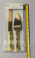 AMSCAN GOLD WEDDING / ANNIVERSARY CAKE SERVER / KNIFE SET – NEW