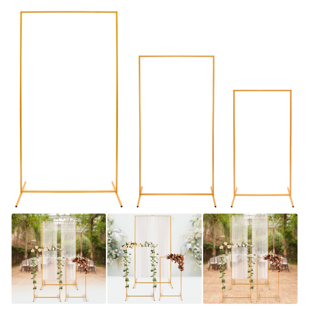 Set of 3 Metal Backdrop Stand, Rectangular Balloon Frame, Gold Backdrop Decor