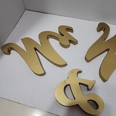 GOLD Glittered Wooden Mr & Mrs Freestanding Wedding Table Display (2 Glue Spots)