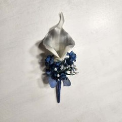 Navy Blue Grey White Rose Calla Lily Bridal Wedding Bouquet Accessories