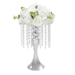 Set Of 10 Silver Tabletop Flower Stands 13.8 in Acrylic Crystal