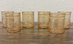 6 Piece Amber Gold Glass Primrose Votive Candle Holders 2.5”H x 2”W