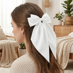 2pcs White Satin Long Tail Hair Bows Large Silky Ribbon Bowknot Hair Clips fo…