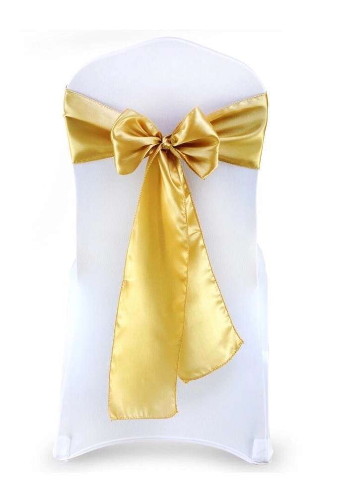 2 Gold Satin Chair Sash Silky Sateen Bows wedding party Bride & Groom Chairs