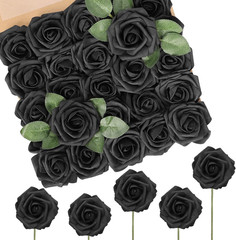 Artificial Black Rose Flowers Pack 50pcs Latex Foam Bouquets Wedding Party Home