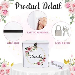 PVC White Wedding Card Box with Lock DIY Pink Rose Money Envelope Party Decor
