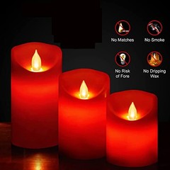 Flameless Battery Operated LED Candles, Remote 3 PACK with Remote Control Red