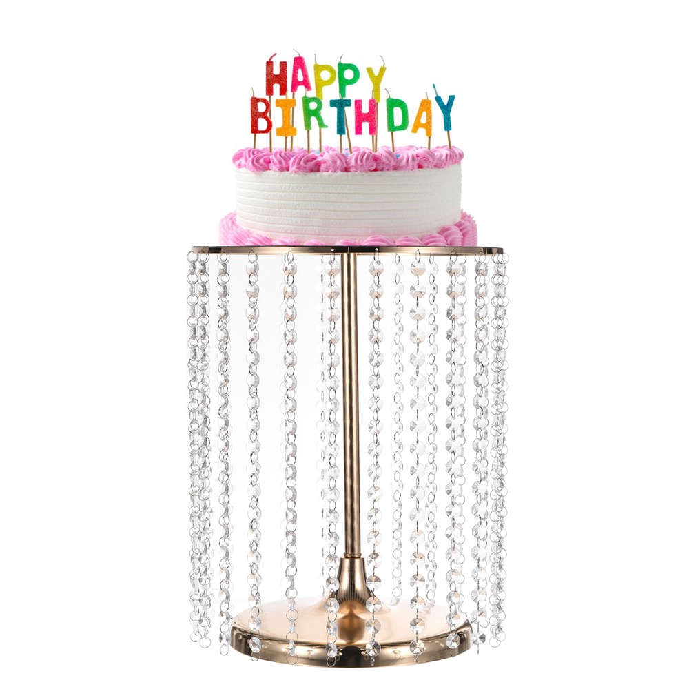 Metal Cake Stand with Crystal Pendants for Wedding Birthday Gold 12 x 15Inch
