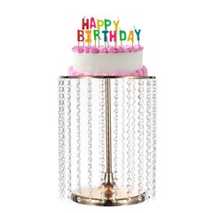 Metal Cake Stand with Crystal Pendants for Wedding Birthday Gold 12 x 15Inch