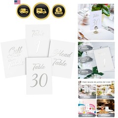 32 Silver Wedding Table Numbers 1-30 – 4×6 Table Numbers for Wedding Receptio…