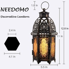 NEEDOMO 12.8» Moroccan Lanterns Decorative Indoor & Outdoor, Large, Amber