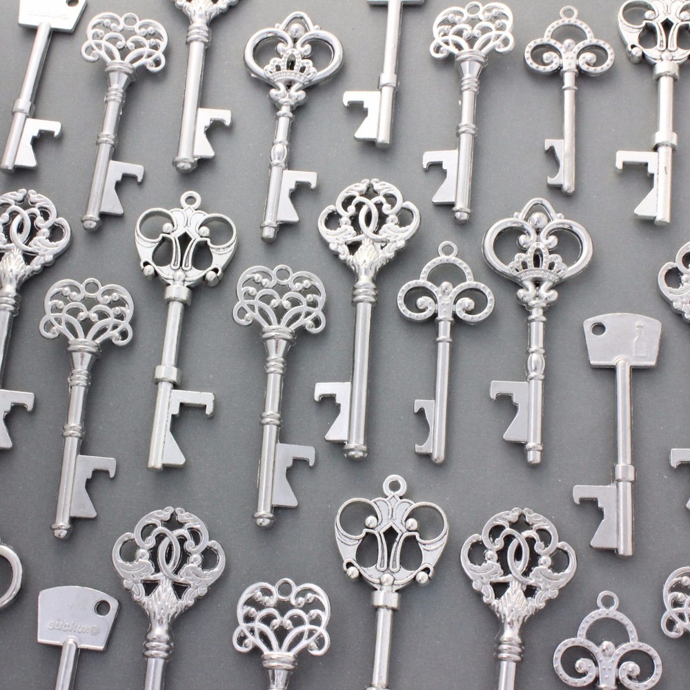 150Pcs Antiqued Silver Skeleton Keys Bottle Openers Mix Wedding Favor Decoration