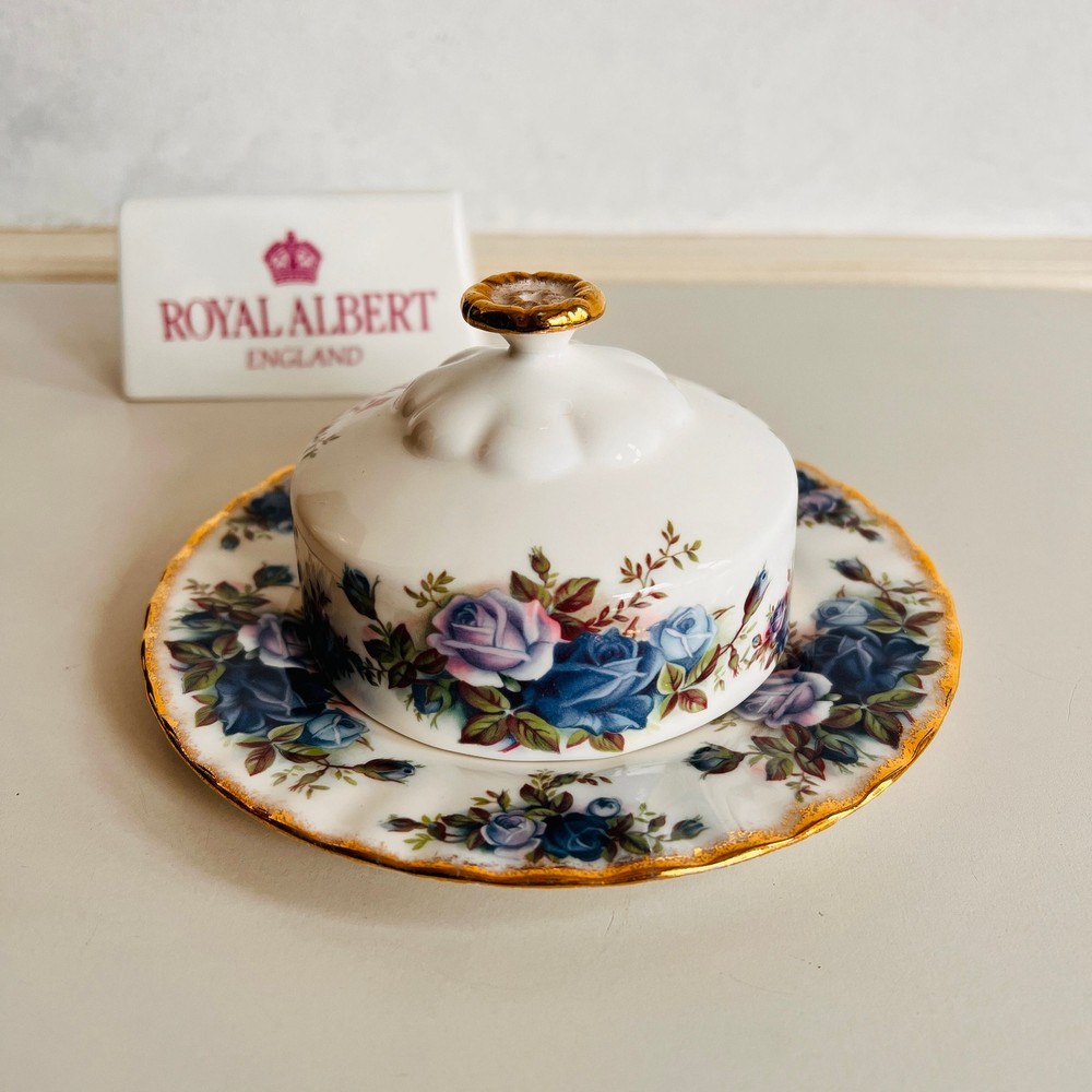 Moonlight Rose Butter Dish with Lid – Porcelain Serving Piece, 80s Royal Albert