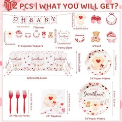 Party Decoration Set – Serves 24 – 112Pcs A Little Valentine’s Day Baby Shower
