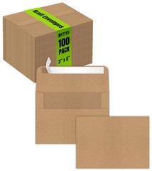 Better Office Products Kraft Invitation Envelopes, 100-Pack, One Size, Brown