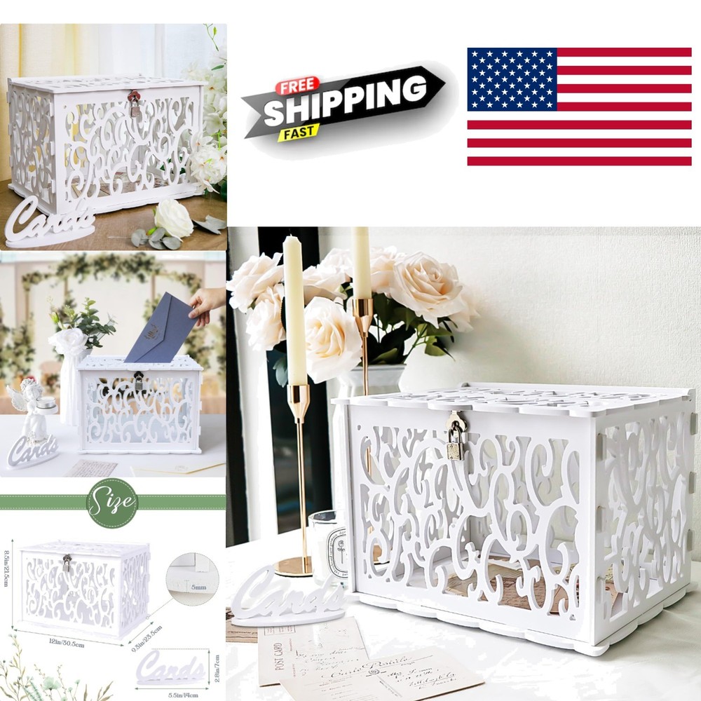 Sturdy Rectangular Card Box with Lock for Weddings Baby Showers and Birthdays