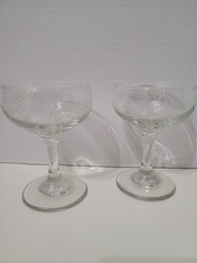 Vintage Bride & Groom Champagne Coupe Glasses Etched Scroll Wedding Toast Set