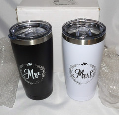 NEW in Box MR & MRS Black White WEDDING Insulated 7″ Stainless Steel TUMBLERS