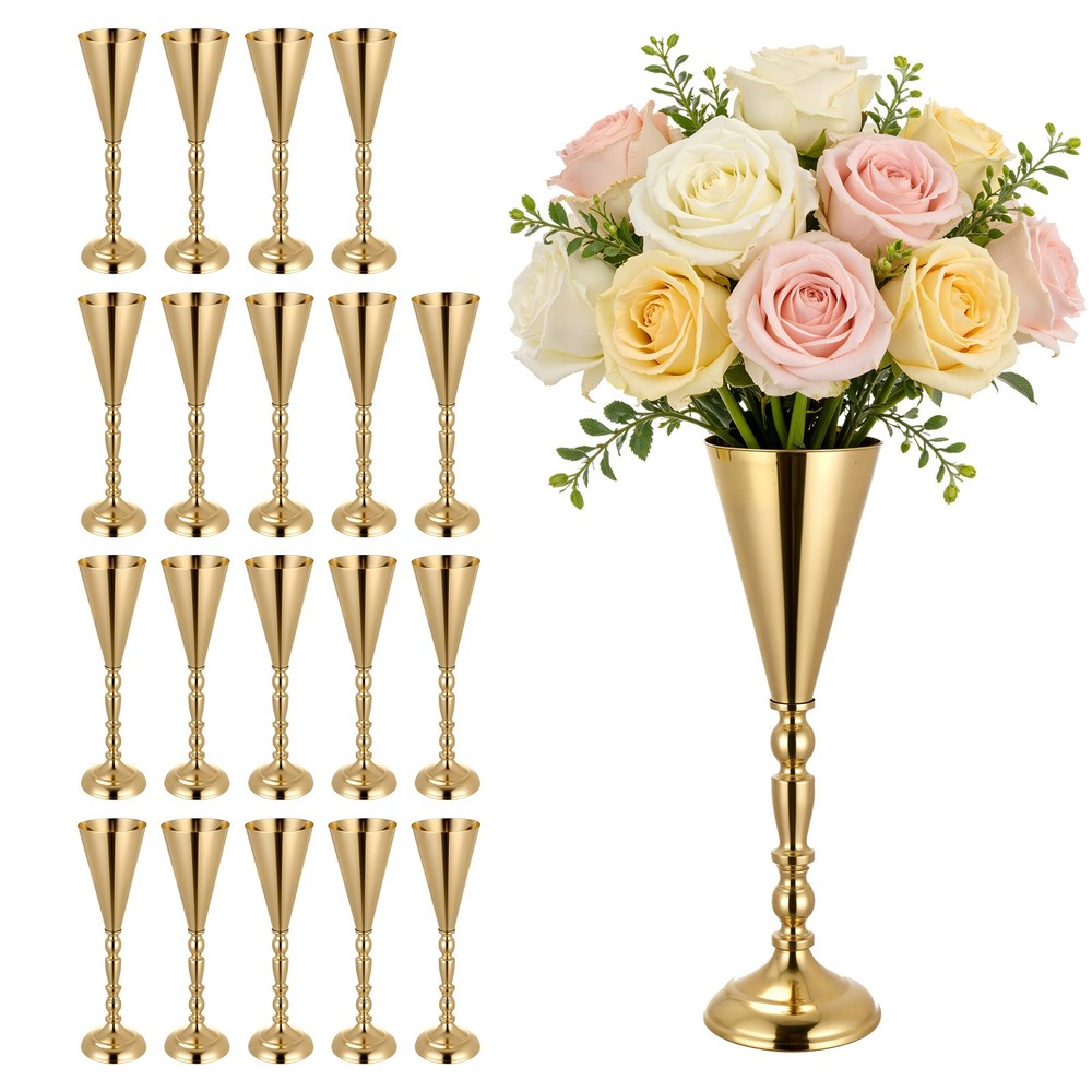 VEVOR 20 PCS Wedding Flower Vase 16.9in Tall Trumpet Table Centerpieces Gold