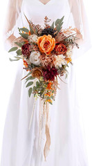 12″ Burnt Orange Cascade Bridal Bouquet – Silk Wedding Flowers