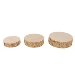 3 NATURAL Pedestal Cake Stands Jute Rattan with Wooden Top Plates Wedding