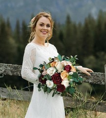 Peach Burgundy Bridal Bouquet Sola Wood Orange Blush Rose Wedding Flowers Prom
