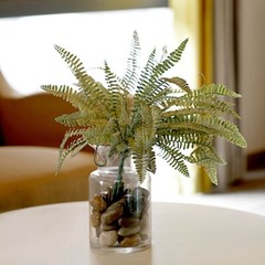 2 FROSTED GREEN 18″ Faux Boston Fern ARTIFICIAL LEAVES Greenery Stems Party Home