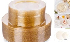 Gold Plastic Plates, Disposable Plates, Heavy Duty 60pcs 120PCS Gold Glitter