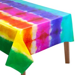 Boao 2 Pieces Tie Dye Tablecloth Plastic Hippie 86.6 x 51.2 Inch, Multi Color
