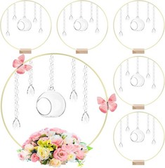 12 Pack 12» Metal Floral Hoop Centerpieces Set W/ Wooden Stand Hanging Candle
