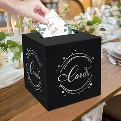 1 Pack Black and Silver Foil Card Box for Party, 8.7″ Black Gift Card Box Mon…