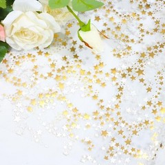 RUDONG M Roll Star Table Runner6 Ft» Wide Sparkly Metallic Glitter Tulle 1 Gold