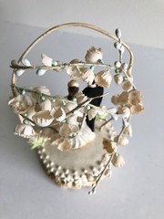 Vintage 1950s Wedding Cake Topper Bride Groom Floral Arch Mid Century