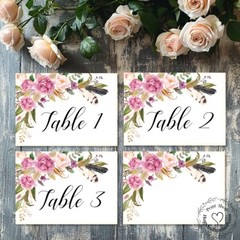 DOUBLE or SINGLE SIDED BOHO TRIBAL FLORAL WEDDING TABLE CARDS or SIGNS #244
