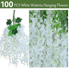100Pcs Wisteria Hanging Flowers,3.6 Feet/Piece White Hanging White-100pcs