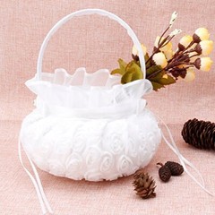 2PCS Wedding Flower Girl BasketsCute Handle Rose Flowers Girl Basket White Fl…