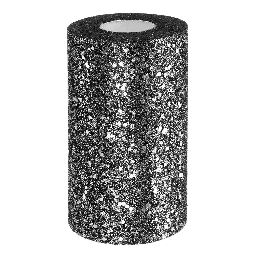 Tulle Fabric Rolls 6″ by 50 Yards Fabric Spool Tulle for DIY, Black-silver