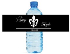 Black & White Fleur de Lis Wedding Anniversary Engagement Water Bottle Labels