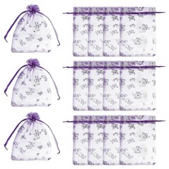 Organza Bag, 100 Pcs 5.1 x 7 Inch Butterfly Mesh Candy Pouch, Dark Purple Silver