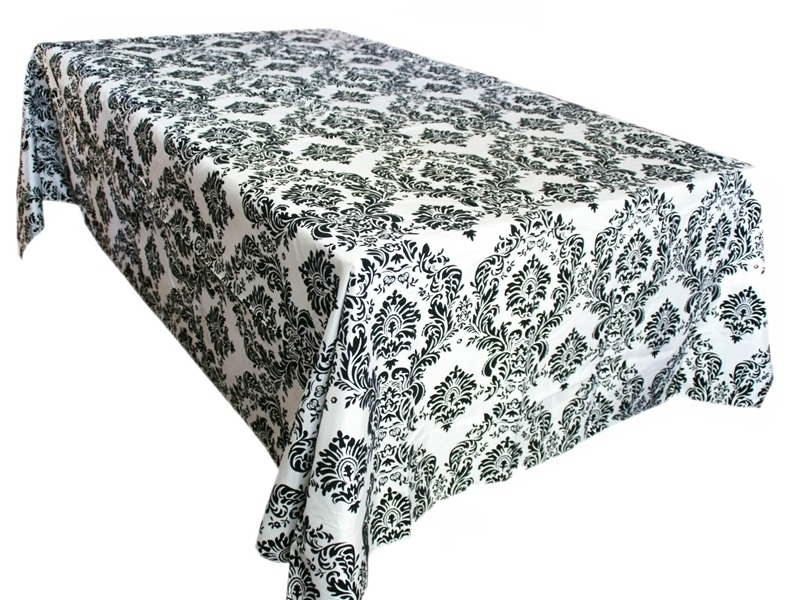 25 Lot 60″x126″ Black White Flocking Damask Tablecloths