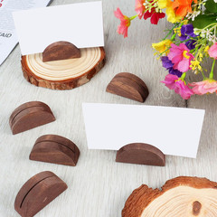 50 Pcs Wooden Table Number Stands, Semicircular Wedding Place Card Holders for T