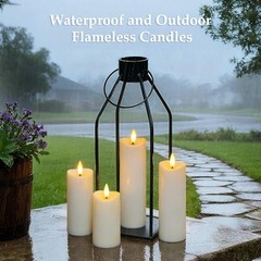 12 Pcs Battery Operated Waterproof Ivory Plastic Flameless Pillar Candles with