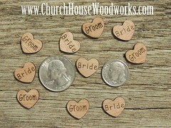 100 Bride and Groom wood hearts rustic wedding, venue decor, confetti, USA