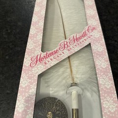 Vintage Hortense B Hewitt Co White Feather Pen w/Brass Colored Base Wedding Set