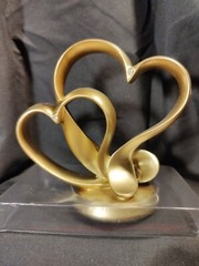 His & Hers Wedding Cake Topper Gold 2 Double Intwined Hearts w/ Crystal Accents
