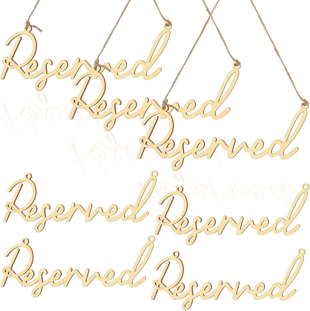 12 Pcs Reserved Seating Signs for Wedding Chairs Hanging Wooden Rustic Reserved