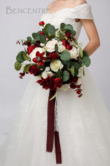 14 Inch Burgundy Bridal Bouquet,Fall Wedding Bouquet,Bride Bouquets for Wedding
